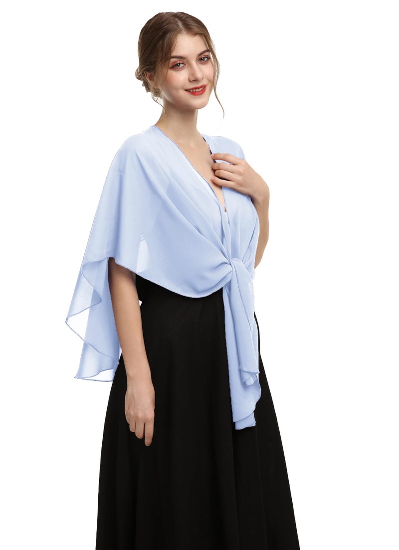 Hotshawl Womens Chiffon Shawls and Wraps, Wedding Party Shawl Scarf for Evening Dresses (Light Blue) - Image 1